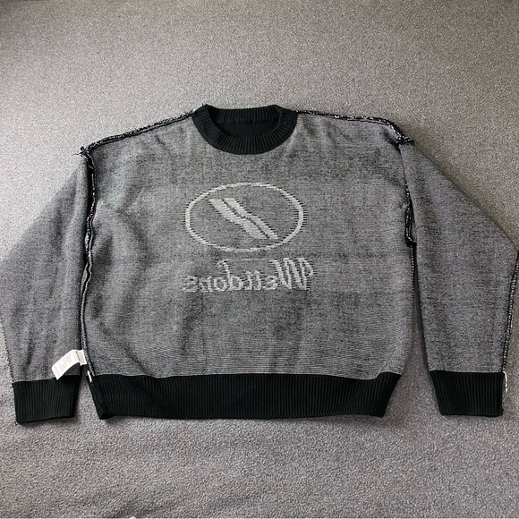 WELLDONE Jacquard Sweater Black Wool Blend Mens Size Medium - Picture 4 of 13